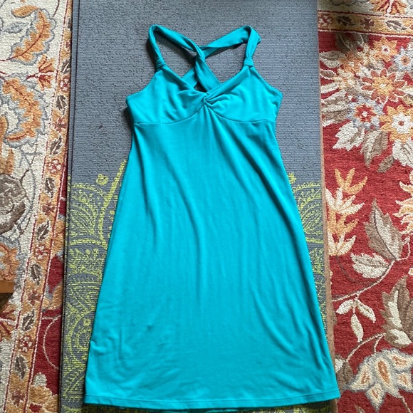 Prana Dresses & Skirts - Prana dress turquoise teal strappy stretchy cotton yoga shelf bra womens M 6 8